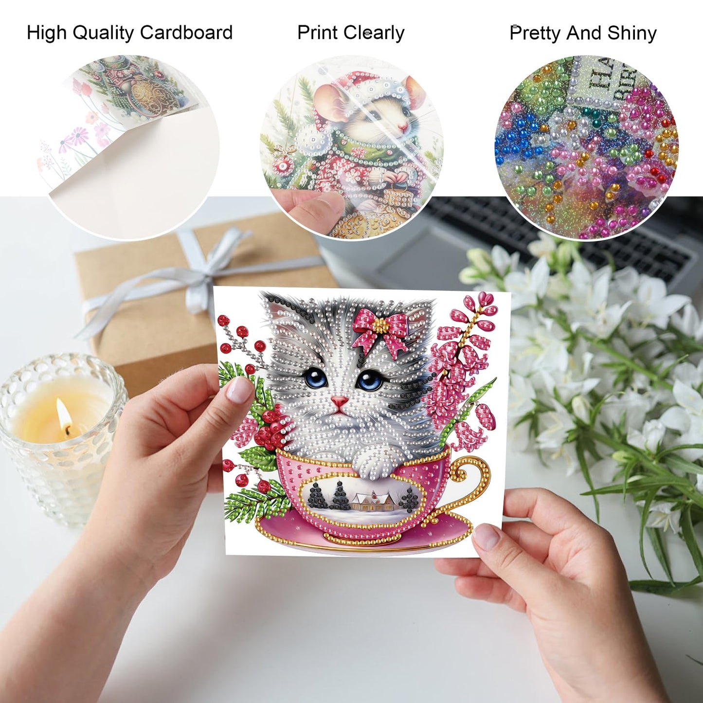 JZHYOAN 6Pcs Cat Diamond Art Card with Envelopes DIY Animal Diamond Painting Cards Birthday Greeting Cards for Holidays Celebrations Crystal Arts Craft Gem Art Gem Painting Mosaic Kit for Adults