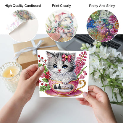 JZHYOAN 6Pcs Cat Diamond Art Card with Envelopes DIY Animal Diamond Painting Cards Birthday Greeting Cards for Holidays Celebrations Crystal Arts Craft Gem Art Gem Painting Mosaic Kit for Adults