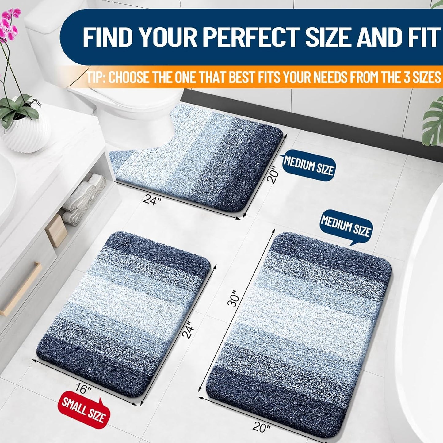 OLANLY Bathroom Rugs - Extra Soft Microfiber Mat, Quick-Dry & Machine Washable, 30x20, Navy Blue