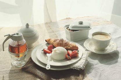 8 oz PAULSWAY Not Chromed Glass Honey Dispenser, Food-Grade ABS White Lid No Drip Glass with Stand Honey Jar Honeycomb