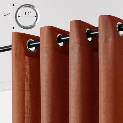 Terracotta Linen Curtains 90 Inch Length, 2 Panels Boho Farmhouse Drapes, Light Filtering Rust Orange Red Semi Sheer