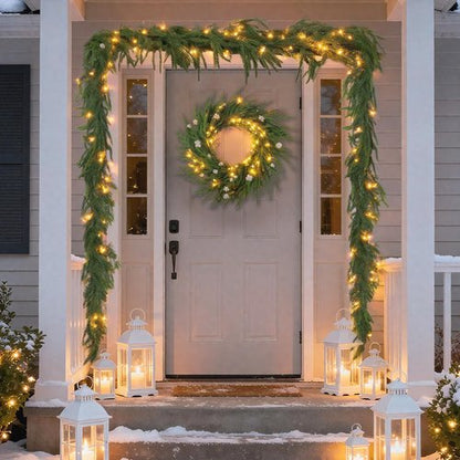 9ft Artificial Norfolk Pine Garlands, Real Touch Winter Pine Garland, Green Artificial Greenery Garland, Winter Decorations for Home for Table, Mantle, Wall