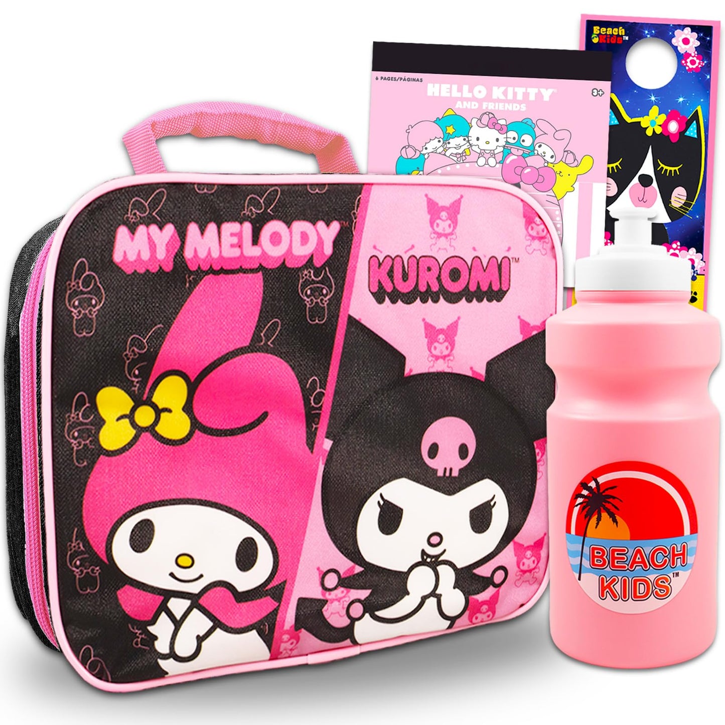 Hello Kitty My Melody and Kuromi Lunch Box for Girls Set - Bundle with My Melody & Kuromi Lunch Bag Plus Stickers, Water Bottle, More | My Melody & Kuromi Lunch Container