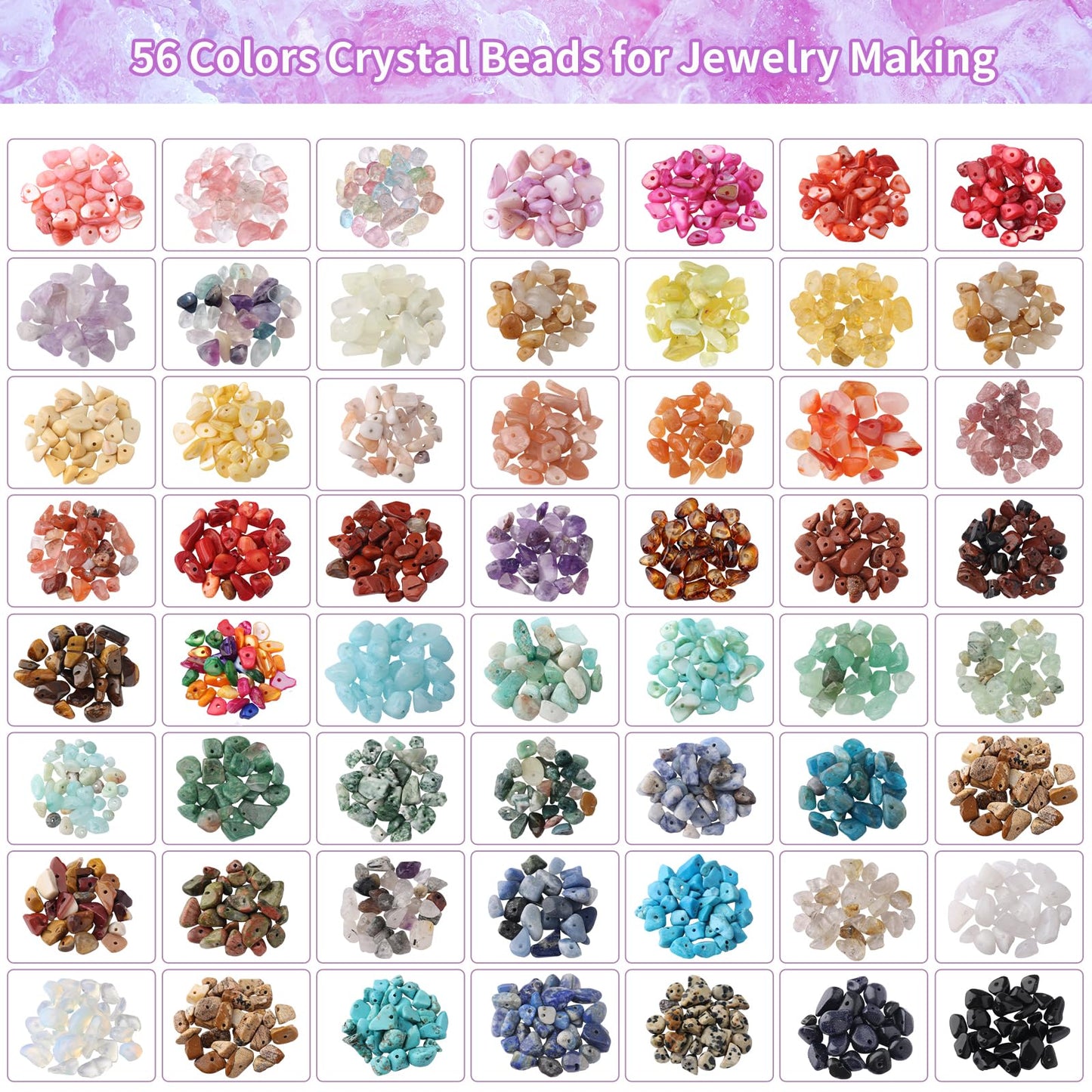 QUEFE Jewelry Making Supplies Kit 1800pcs 56 Colors Crystal Beads, Bracelet Making Kit Gemstone Chip Beads Irregular Natural Stone Jewelry Pliers, Beading Wire, Earring Hooks, Rings for DIY Crafter