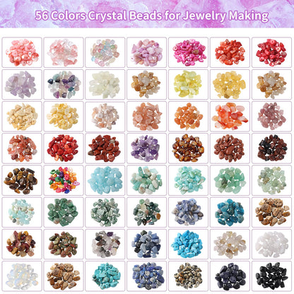 QUEFE Jewelry Making Supplies Kit 1800pcs 56 Colors Crystal Beads, Bracelet Making Kit Gemstone Chip Beads Irregular Natural Stone Jewelry Pliers, Beading Wire, Earring Hooks, Rings for DIY Crafter
