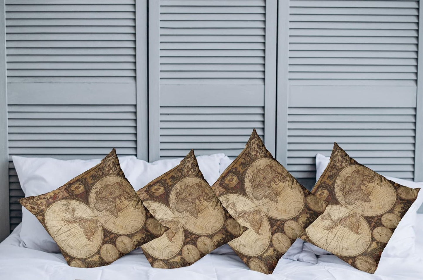 Ambesonne World Map Throw Pillow Cushion Case, Pack of 4, Vintage Design, 18", Beige Brown, Double-Sided