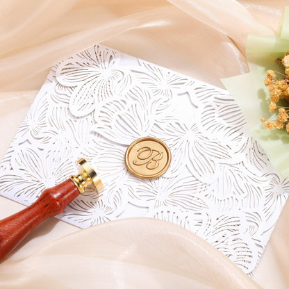 Yoption Wax Seal Kit, Vintage Handwriting Initial Alphabet Stamp with 120 Antique Gold Sealing Wax Beads for Wedding Invitation Gift Envelopes Wrap Christmas Card - Letter B