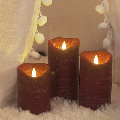 CANDLE CHOICE Battery Operated Flameless Candles with Timer Real Wax Realistic Flickering Electric LED Pillars Automatic Built-in Daily Cycle Timer 6-hour on 18-hour off 3 Pack Rustic Texture Burgundy