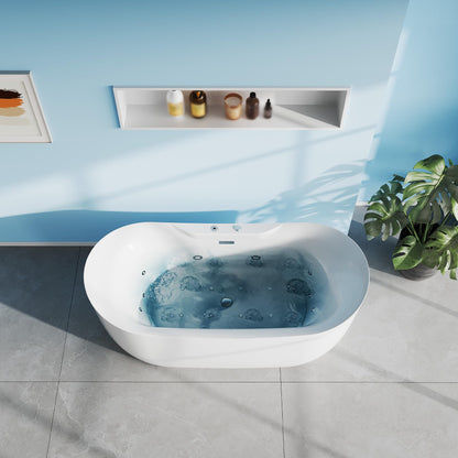 Luxury 71" Heated Whirlpool Bathtub, Smart Digital Control Acrylic Tub with Dual Air & Water Jets, Auto-Temp Heating System, Freestanding Rectangular Soaker with Complete Pump Kit, White