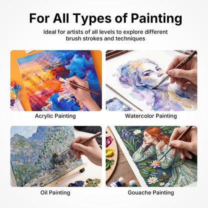 Nicpro 30pcs Paint Brush Set, Professional Paintbrushes with Paint Spatula and Cloth Roll, Craft Paint Brushes for Acrylic Painting, Oil, Watercolor, Gouache, Art Supplies for Artists and Beginners