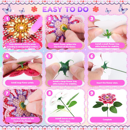 Flower Arts and Crafts for Kids ages 8-12: Double-layer Butterfly Diamond Art Kits for Kids Girls Toys age 6-8, Gem Art Small Diamond Painting Gifts for 6 7 8 9 10 11 12 Year Old Girl Birthday Gift