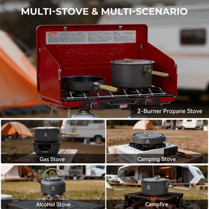 Alocs Camping Cookware, Portable Non-Stick Camping Pan Set with Enhanced Handle, Ideal for Outdoor Kitchen, Picnic, Hiking and Fishing