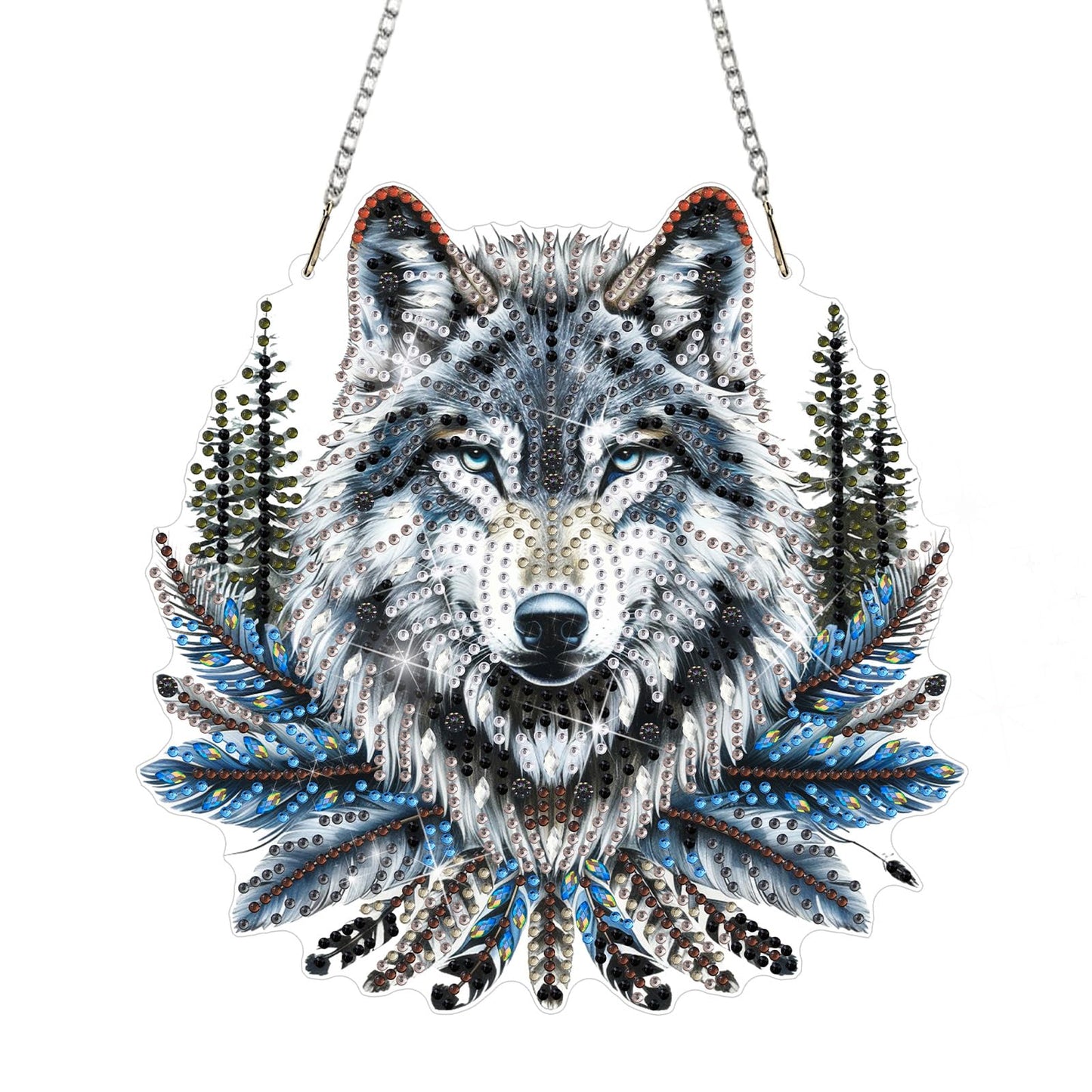 DOMROM Diamond Art Hanging Kits for Adults, Wolf Special Shaped Diamond Painting, Gem Art Suncatchers Ornament, Rhinestone Decor for Home Garden Window Wall Decor
