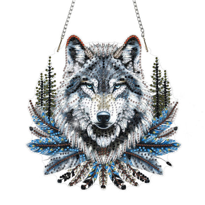 DOMROM Diamond Art Hanging Kits for Adults, Wolf Special Shaped Diamond Painting, Gem Art Suncatchers Ornament, Rhinestone Decor for Home Garden Window Wall Decor