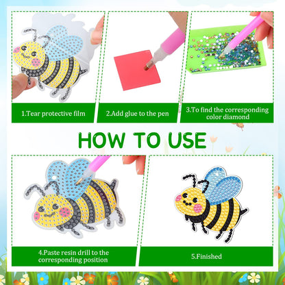 Frienda 24 Pcs Summer Diamond Painting Keychain Kits, 5d DIY Summer Diamond Art Animal Bee Frog Sun Ornaments Beginner Friendly Crafts for Family Decor Seasonal Gifts