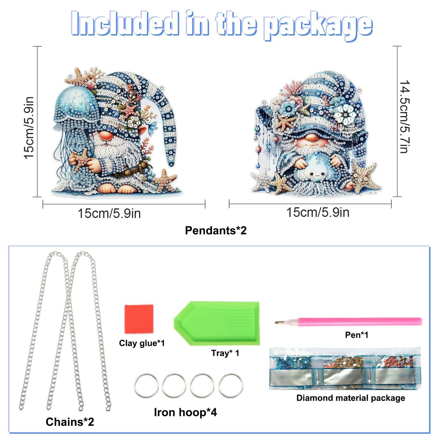2 Pack Ocean-Themed DIY Diamond Painting Ornaments – Gnome & Jellyfish Design with Irregular Shaped Gems, 5D Acrylic Hanging Kit for Window & Wall Decor, Mosaic Craft Gift Set