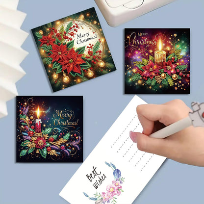 C'eitura 12 Pack Poinsettia Diamond Art Greeting Cards with Envelopes - 5D DIY Diamond Painting Card Kit for Christmas, Birthday, Mother's Day - Handmade All Occasion Stationery Gifts for Adults Beginner