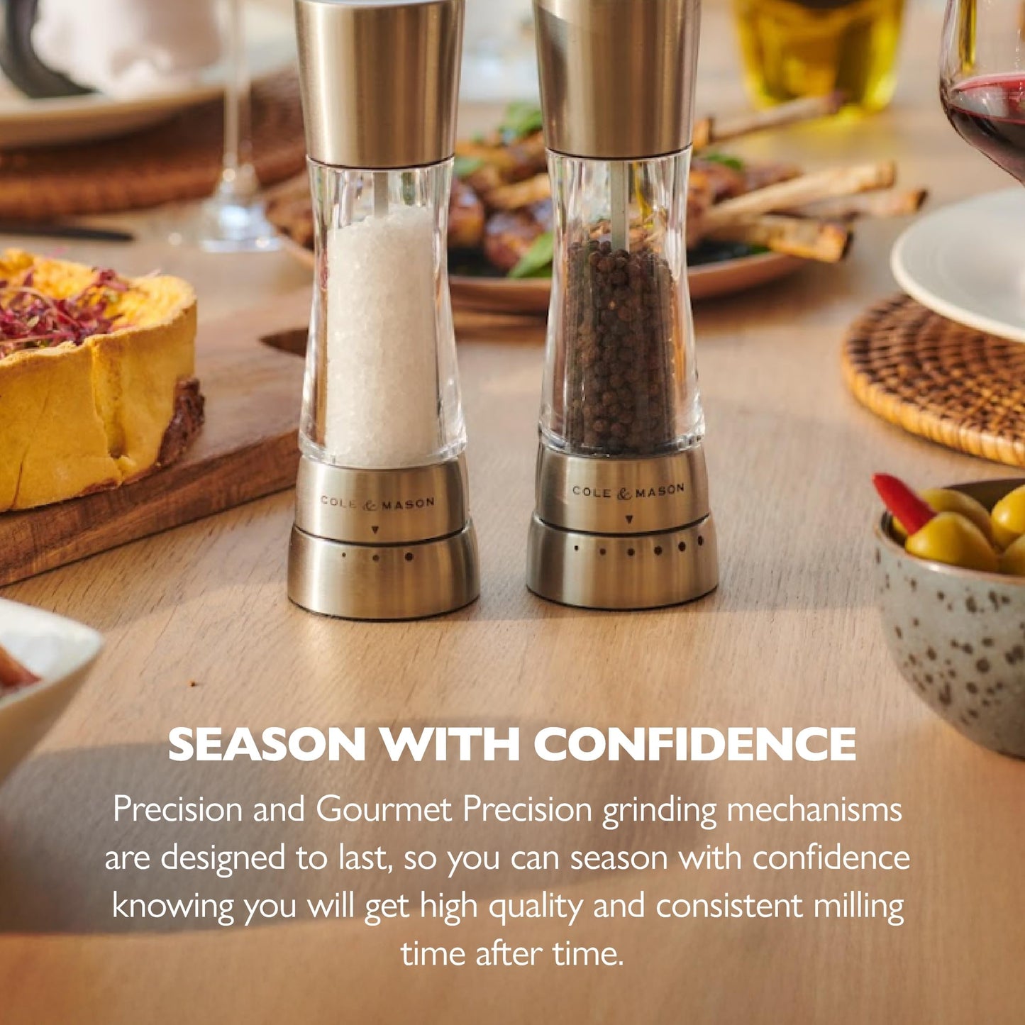 Cole & Mason Derwent Pepper Mill - Refillable Pepper Grinder with Gourmet Precision Mechanisms - Kitchen Accessories for Cooking - Black Peppercorn Grinder for Seasoning - Pepper Mill, Stainless Steel