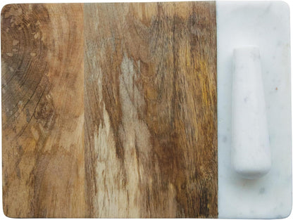 Creative Co-Op Mango Wood and Marble Cheese and Cutting Board with Inlaid Marble Pestle
