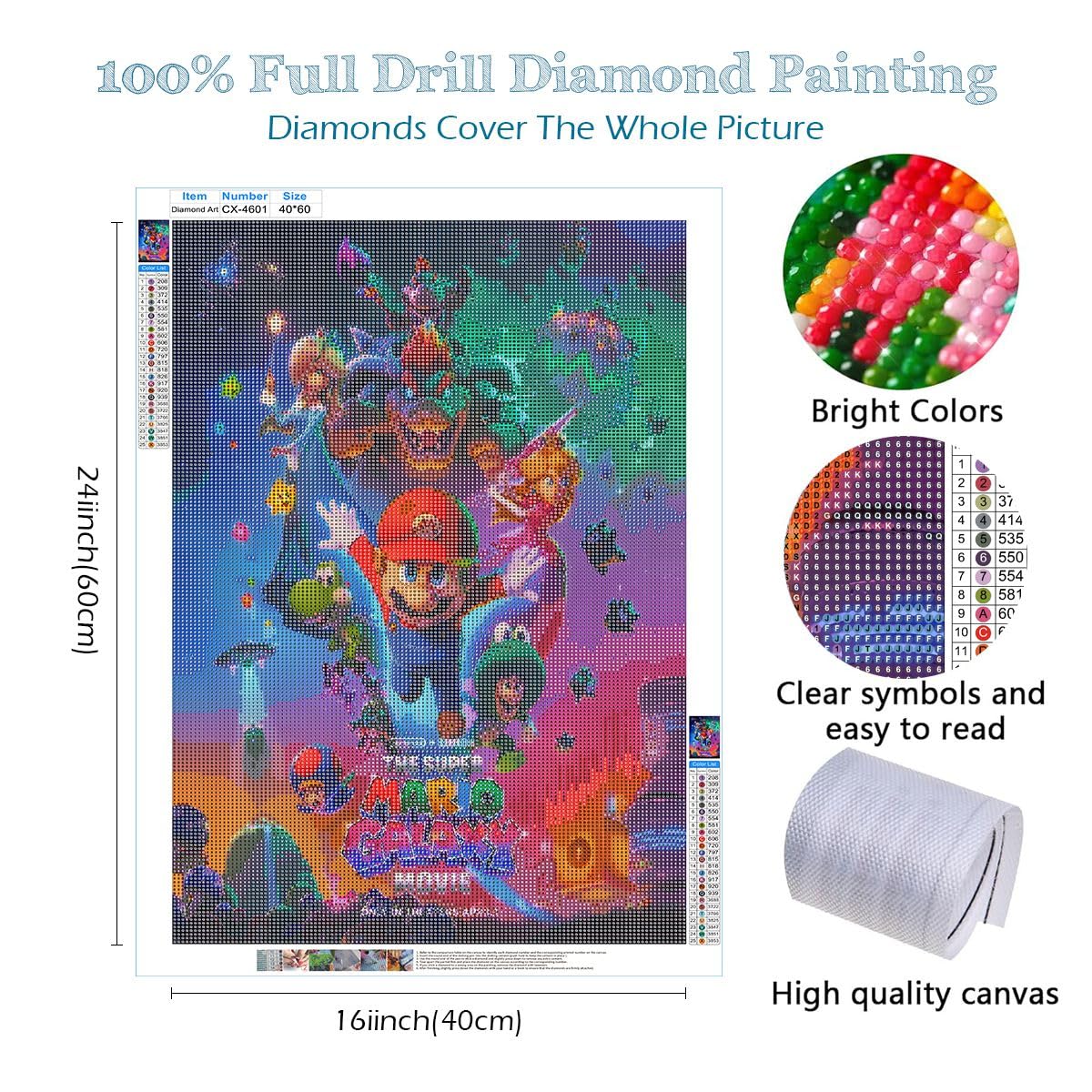 COMOR Super Mario Galaxy Game Movies Diamond Art Kits For Adults-Super Mario Galaxy Game Diamond Painting Kits-5d Diy Full Drill Round Rhinestone Gem Art Crafts Paintings For Home Wall Decor