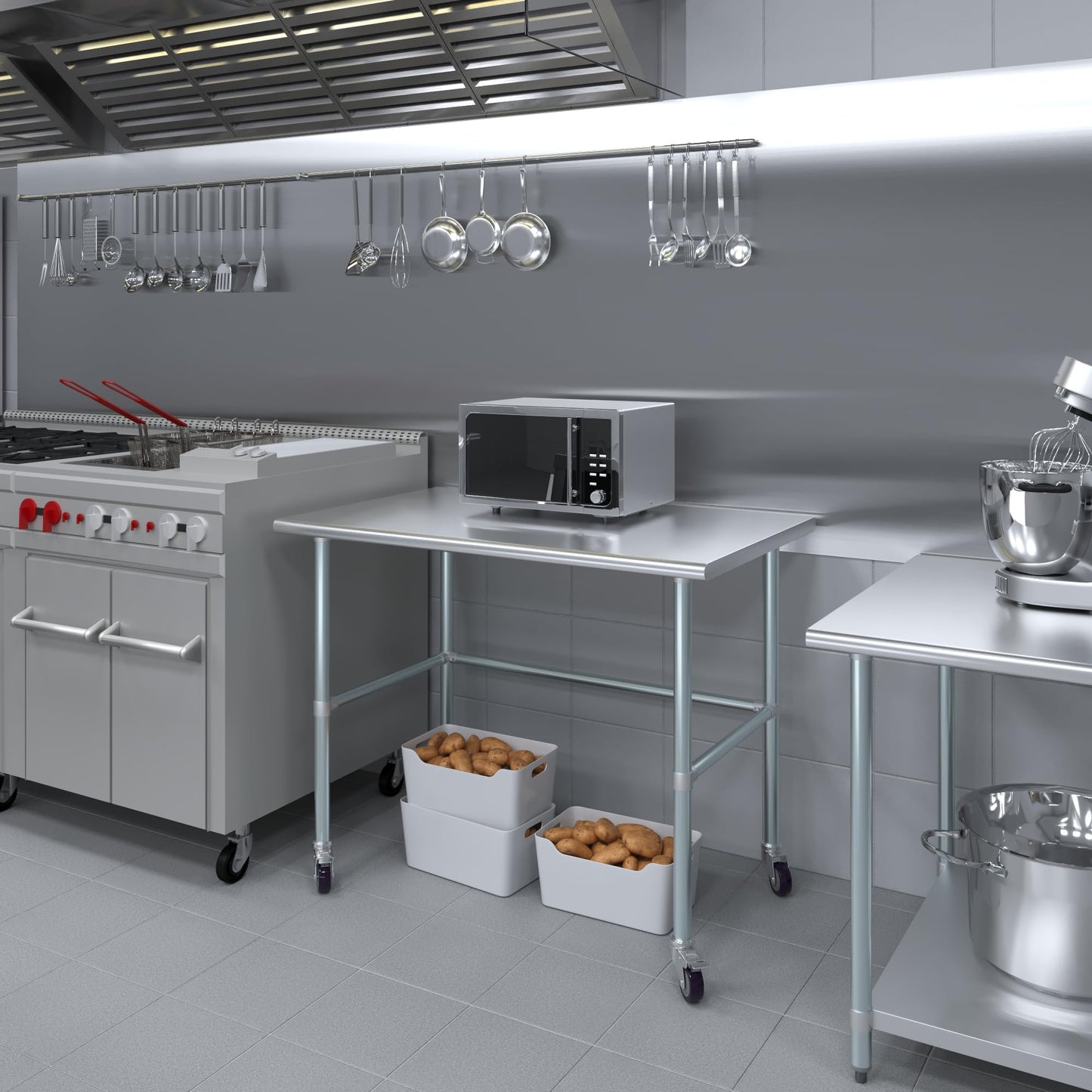 AmGood 30" X 48" Stainless Steel Work Table - with Open Base & Wheels | Food Prep | Utility Work Station | NSF Certified