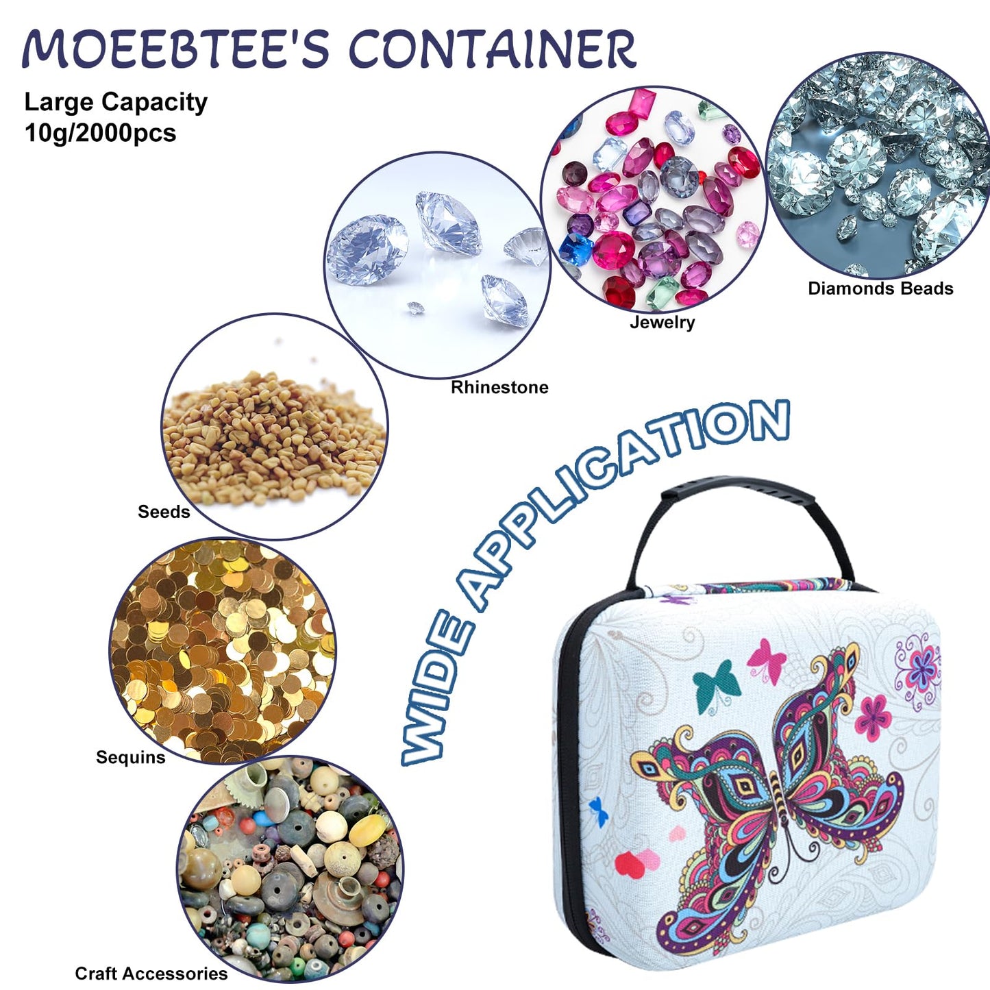 MoeeBtee Diamond Painting Storage Containers, 30 Slots Diamond Painting Accessories with Tools for Diamond Art Organizer Craft Jewelry Beads Storage Box - Butterfly
