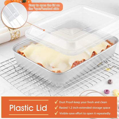 Herogo Baking Pan Set - 7 x 9 Inch Stainless Steel Nonstick Bakeware with Lids | Perfect for Brownies & Casseroles