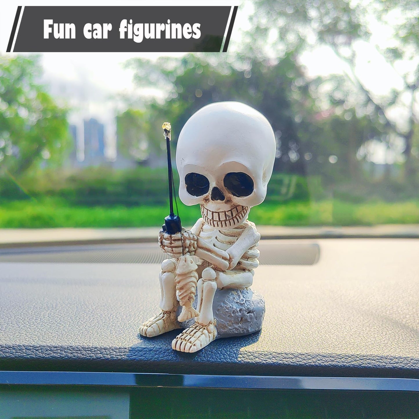 Starupway Funny Fishing Ornament Dashboard Decorations, Cute Car Accessories Interior Dashboard Decor, Swinging Fish Car Dash Decoration (Skeleton)