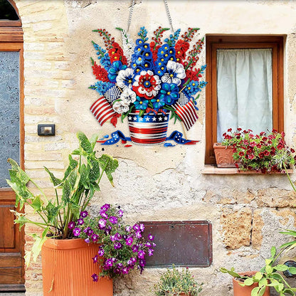 LPDJITO 5D Patriotic Diamond Art Hanging Kits for Adults, Flowers Diamond Painting Flowers Pendant Kits, Special Shape USA Flag Gem Art Suncatcher Ornament for Home Window Wall Decor