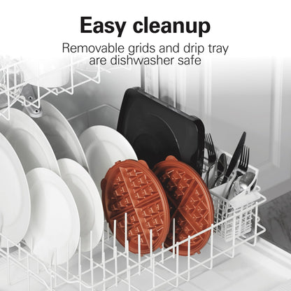 Hamilton Beach Belgian Waffle Maker with Removable PFAS-Free Durathon Nonstick Coated Plates, Easy Flip, Ceramic Grids, Black (26031)