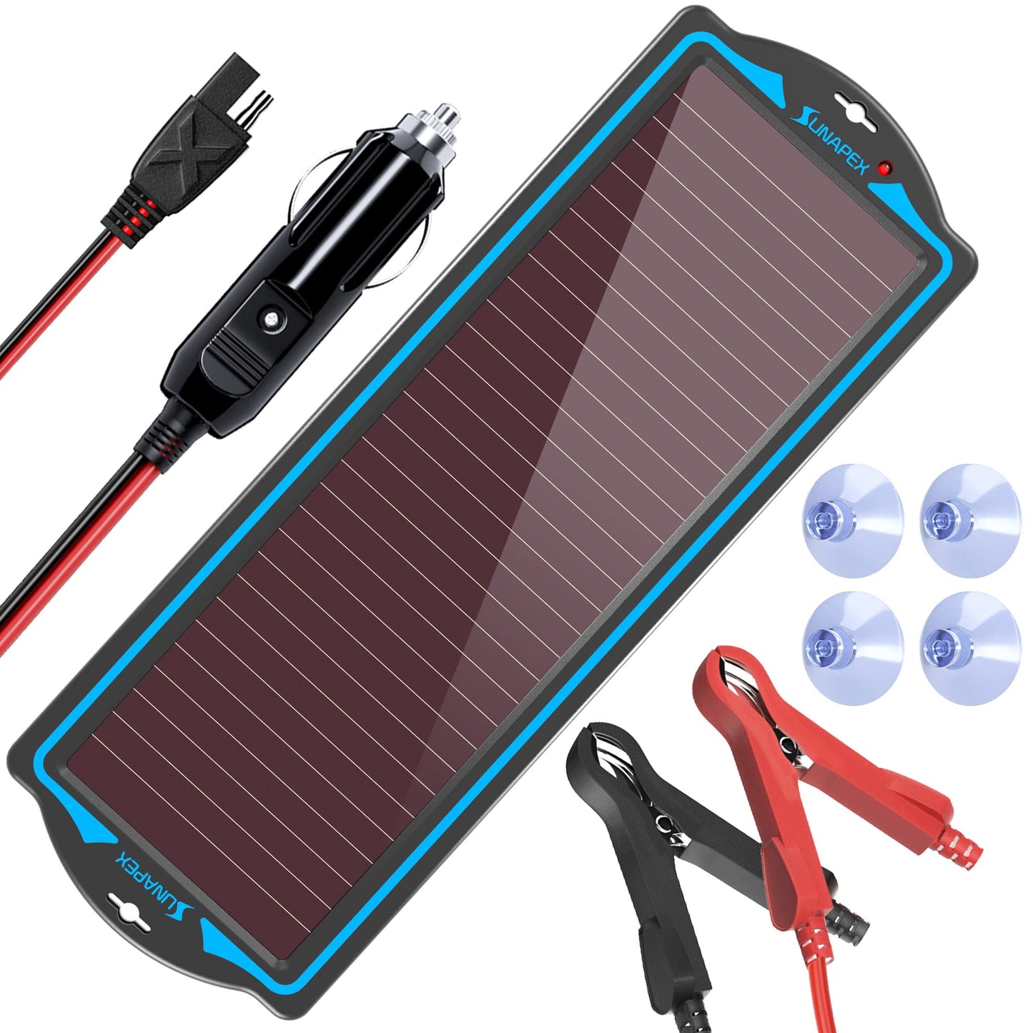 SUNAPEX 12V Solar Battery Charge: Waterproof Portable Solar Panel Kit - Battery Maintainer Trickle Charger - with Upgrade Built in Charge Controller for Car Boat RV Trailer Automotive Motorcycle