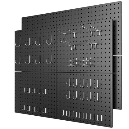 7S garage Peg Board 8 Pack Metal Pegboard Panels with 50 Hooks, Heavy Duty Pegboard Wall Organizer, Black Pegboards for Workbench, Garage Tool Storage, Office Organization, Kitchen, Craft Room
