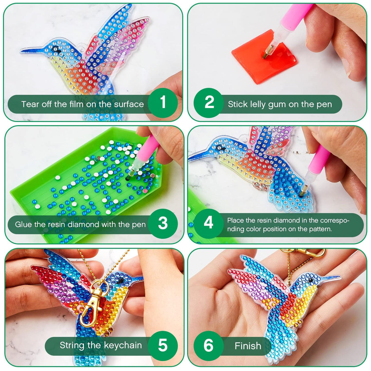 Junkin 24 Pcs Diamond Art Keychains 5D Double Side Diamond Painting Keychains Kit Hanging Full Drill Diamonds Pendants for Beginner Adult DIY Crafts Home Party Decor
