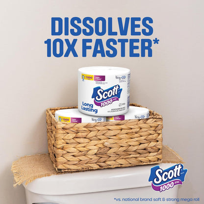 Scott 1000 Toilet Paper - Septic-Safe 1-Ply Tissue | 18 Rolls for Ultimate Cleanliness