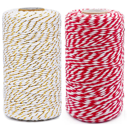Christmas Twine for Gift Wrapping DIY & Crafts,2 Rolls,656 feet in Total,Gold White and Red White
