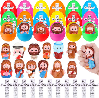 Novabright Easter Egg Set - 36 Colorful Eggs with Jesus Figures & Scripture Stickers for Church Hunts