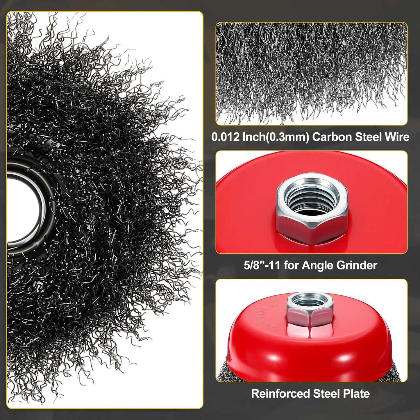 DTGN 3 Inch Wire Cup Brush for Grinder - 2 Pcs - Carbon Steel Crimping(0.012" Wire Size) Wire Wheel for Angle Grinder with 5/8"-11 Arbor - Good for Cleaning Rust Paint Abrasive