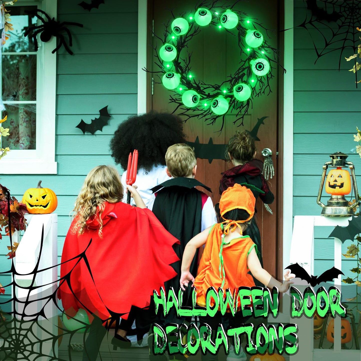 Dingion 18'' Halloween Eyeball Wreath for Front Door Light up Eyeball Wreath Decoration LED Halloween Garland with Black Dead Branch Garland Battery Operated Glowing Creepy Party Favor Wall Outdoor
