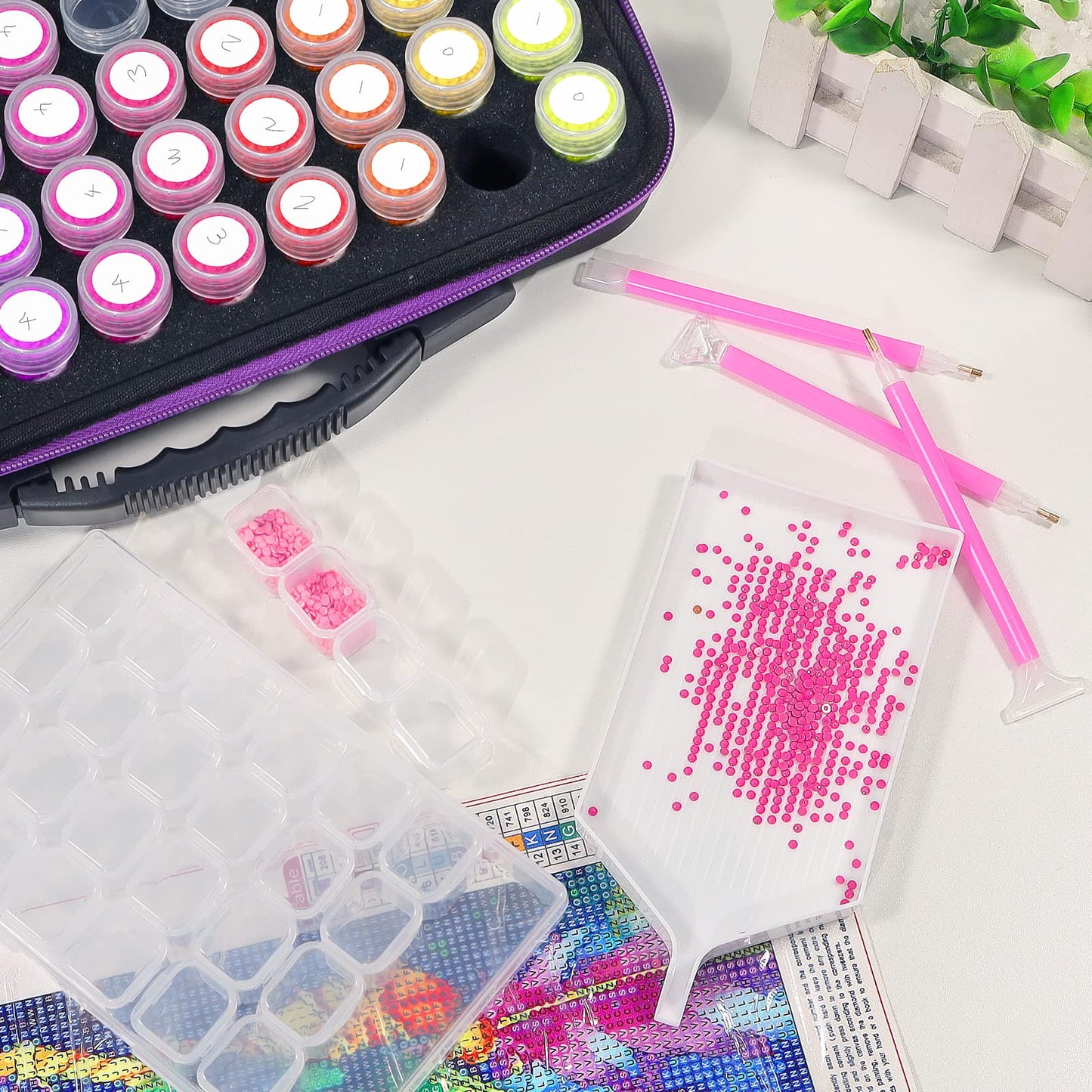 CAIOVSE Diamond Painting Storage Containers,60 Slots Diamond Painting Accessories Kits Diamond Art Accessories and Tools for Craft Jewelry Rhinestones Bead Organizer