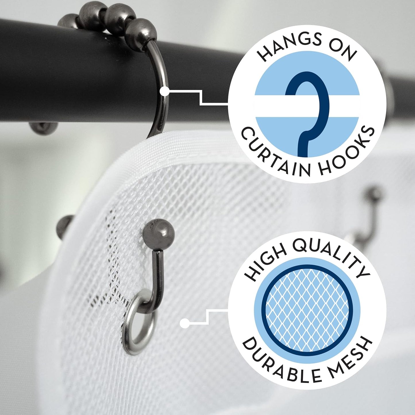 S&T INC. Shower Organizer, Bathroom Caddy with Quick Drying Mesh, 7 Pockets, 2 Pack, White