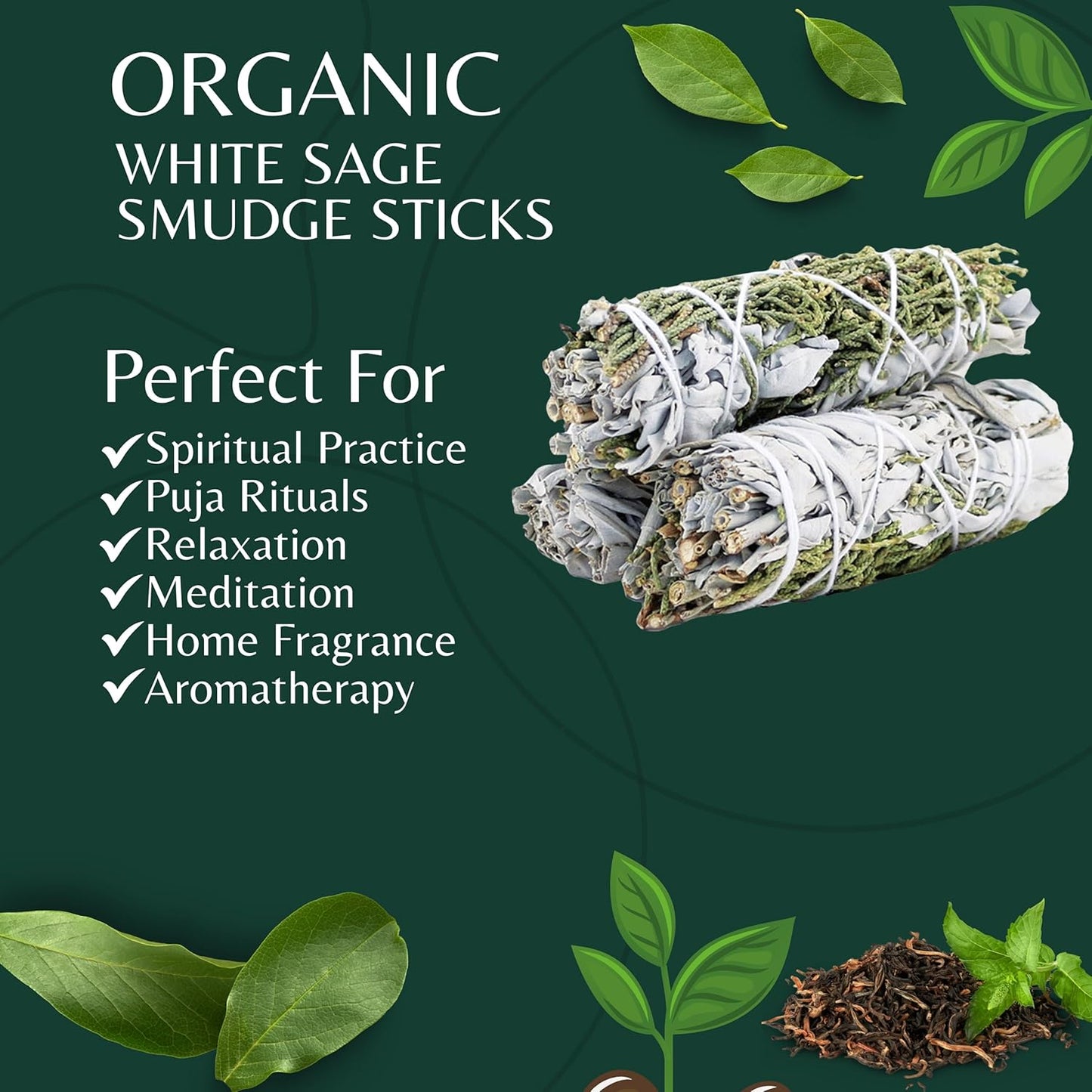 White Sage Mix Smudge Sticks 3 Pack for Cleansing, Meditation, Yoga, and Smudging | Cedar, Rosemary, Eucalyptus, Juniper