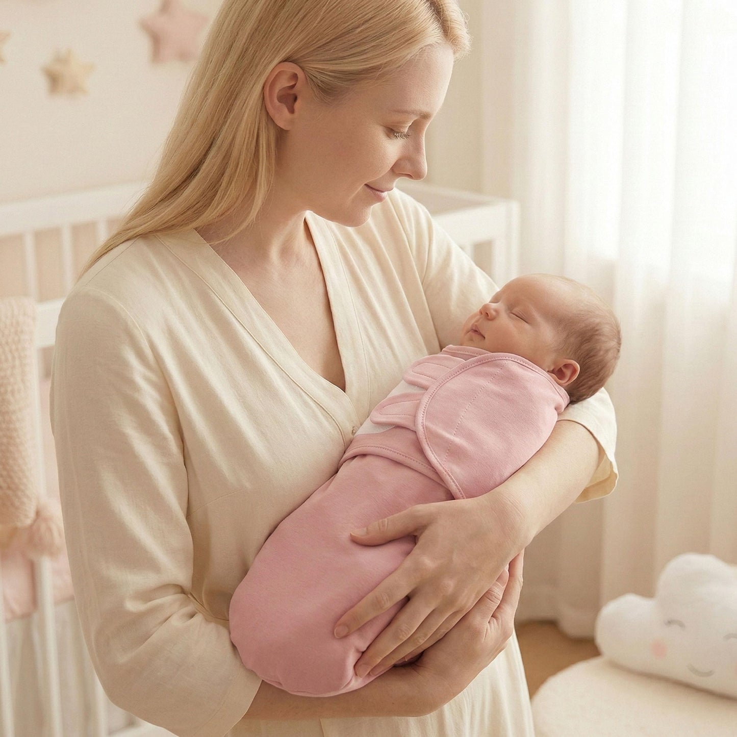 GLLQUEN BABY Swaddles for Newborns Organic Cotton, Soft Baby Girl Swaddles 0-3 Months, Womb-Like Sleep Sack Wrap Nursery Swaddling Blankets Mauve Blush Rose
