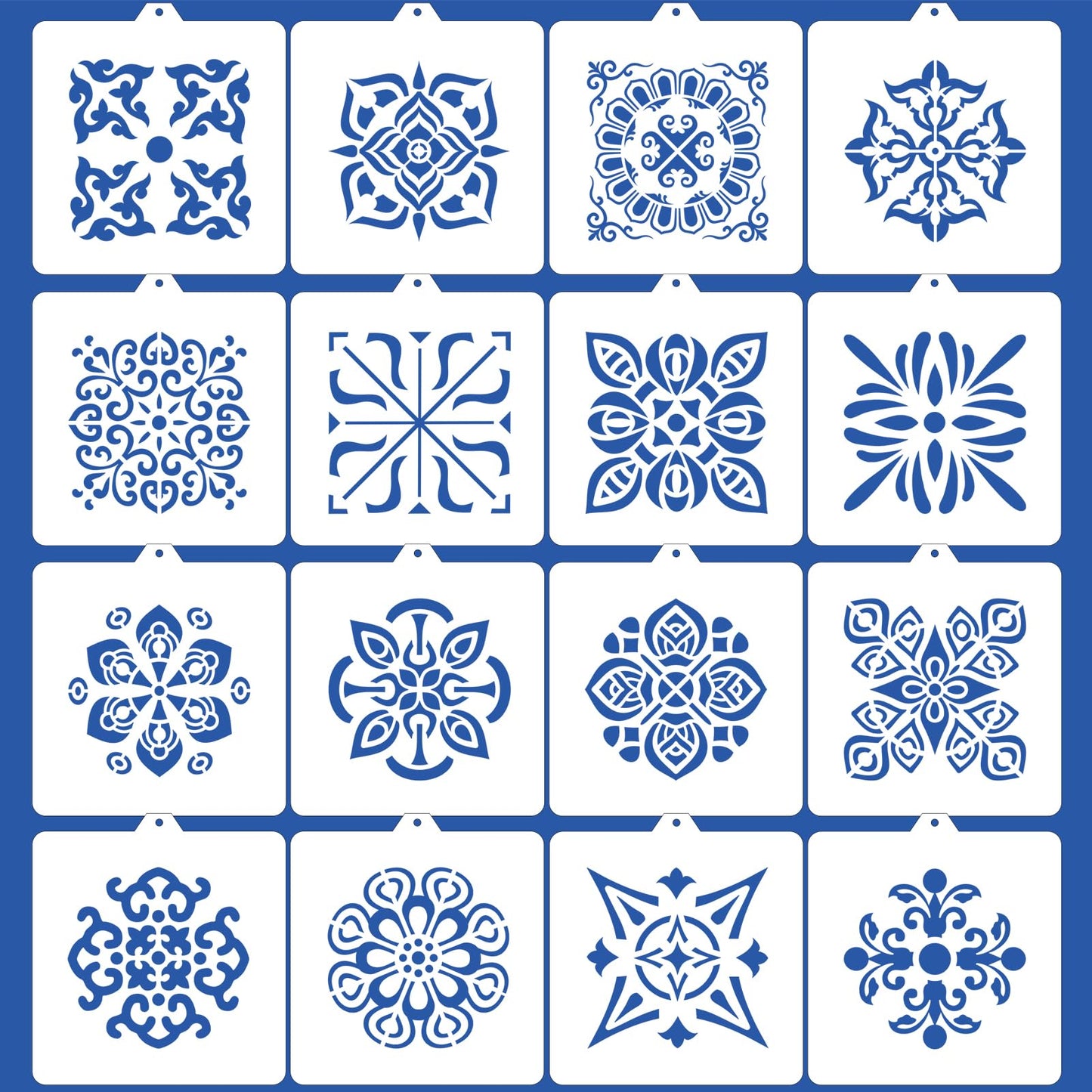 16 Pcs Scroll Tile Cookie Stencils, 5.5"x5.5" Floral Baking Stencils for Royal Icing, Cake Decorating Pattern DIY Mold Tools for Biscuit, Dessert, Coffee