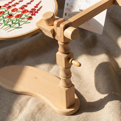 Beech Wood Embroidery Hoop Stand, Adjustable 360° Rotate Cross Stitch Needlepoint Stand Wooden Sitting Embroidery Hoop Frame