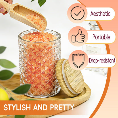 Pesilo 1200ML/42OZ Acrylic Bath Salt Jar, Clear Bath Salt Container with Wooden Scoop and Lid, Large Airtight Storage Canister for Bathroom Kitchen Tea Candy Spice, Bathtub Accessories for Women