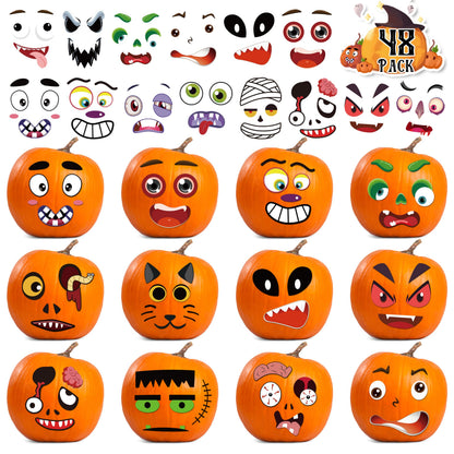 96 Pack Pumpkin Decorating Stickers - Small Pumpkin Face Stickers for Halloween Gifts and Kids Party Favors, Funny Make DIY Craft