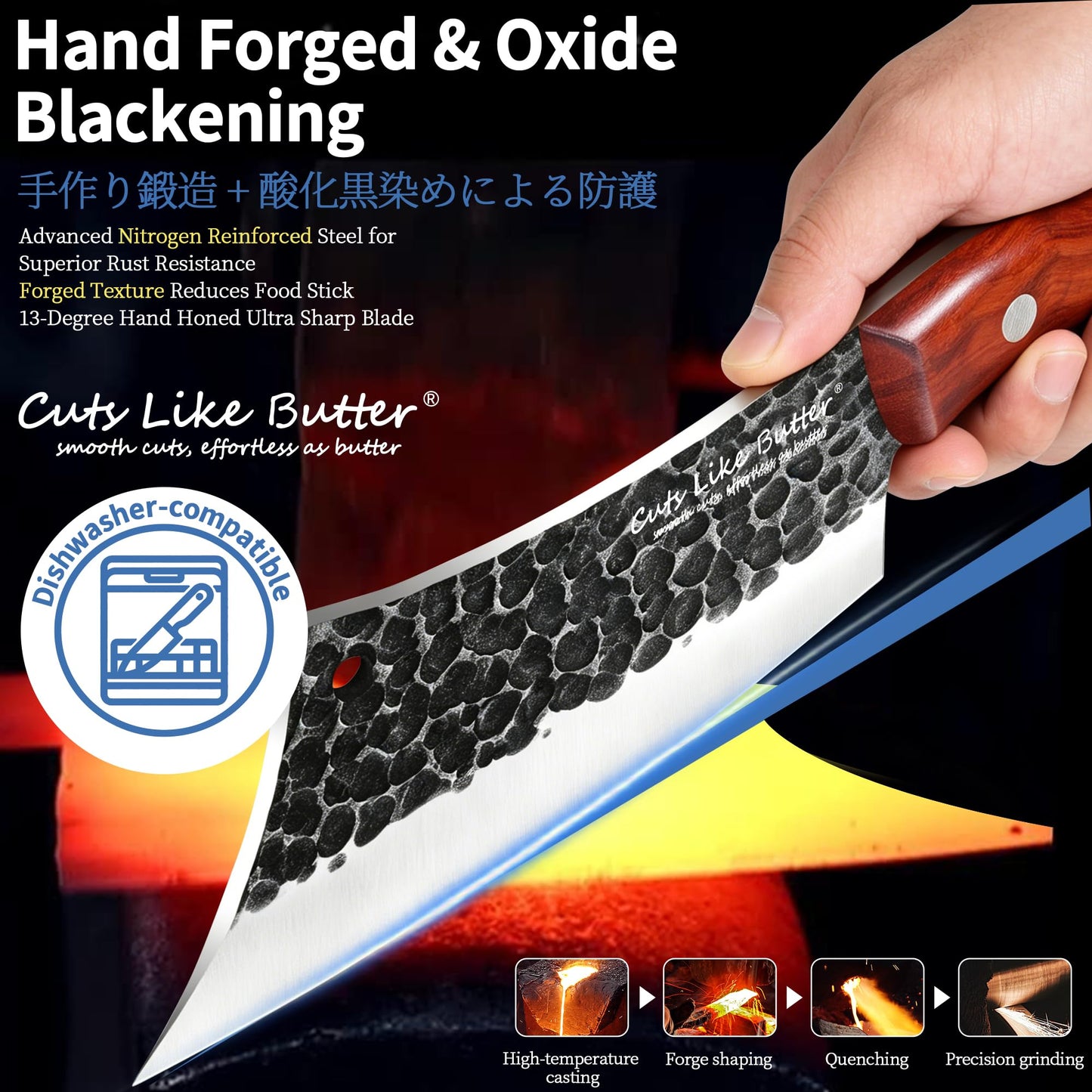 Cuts Like Butter 6.2 Inch Meat Cleaver Butcher Knife with Leather Sheath, Wooden Gift Box, Full Tang High Carbon Steel Japanese Chef Knife for Kitchen Outdoor, Gifts for Women Men Christmas Birthday