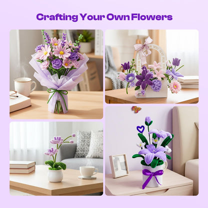 Caydo 700PCS Pipe Cleaner Flower Kit, Purple Craft Chenille Stems Bulk with Floral Wires, Ribbons, Tapes, Stamens, Glue Sticks for Making Pipe Cleaner Bouquets
