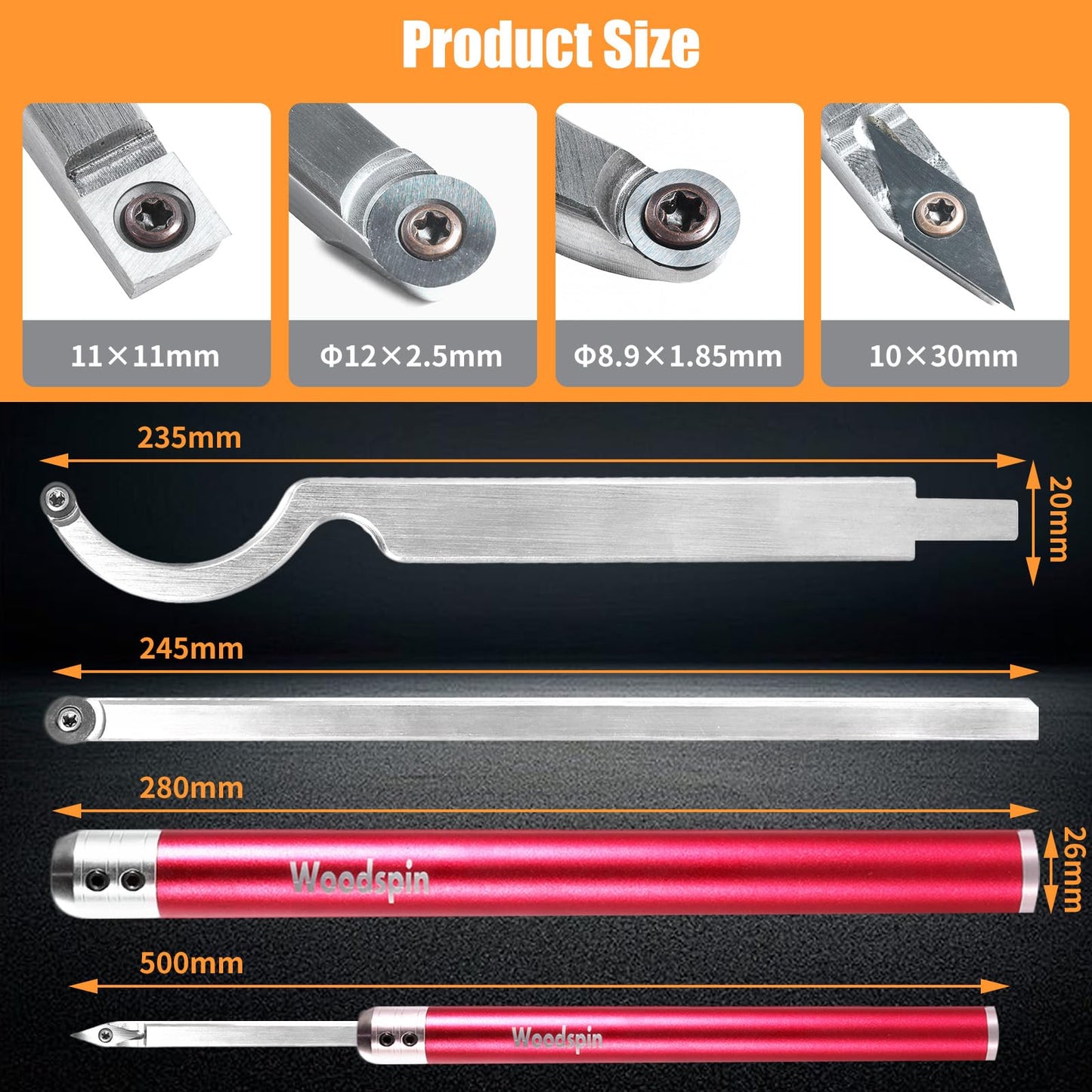 Wood Turning Kits, Carbide Lathe Tools for Wood Lathe, Wood Lathe Tools and Accessories with Indexable Inserts, Wood Turning Tools for Lathe Set, Lathe Tools & Lathe Accessories with Storage Case（Red）