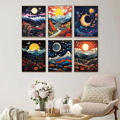 ECBEITF 6 Packs Diamond Painting Landscapes Abstract 11.8x15.7 Inches, DIY 5D Full Round Drill Diamonds Art Paintings Kits for Adults Beginners Home Wall Decoration